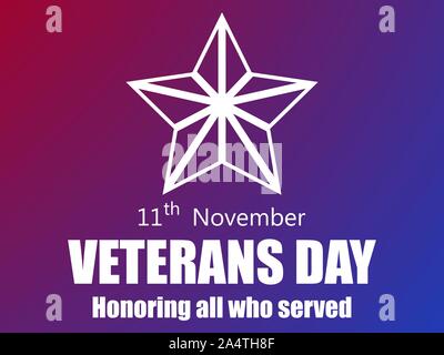 Veterans Day 11. November. Ehrt alle, die dienten. Roten fünfstrahligen Stern. Vector Illustration Stock Vektor