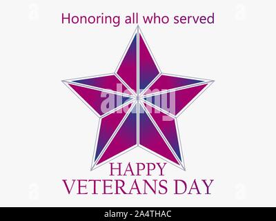 Veterans Day 11. November. Ehrt alle, die dienten. Roten fünfstrahligen Stern. Vector Illustration Stock Vektor