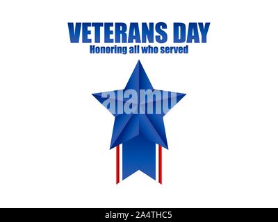 Veterans Day 11. November. Ehrt alle, die dienten. Stern mit Schleife auf weißem Hintergrund. Ein Layer mit einem Schatten. Vector Illustration Stock Vektor