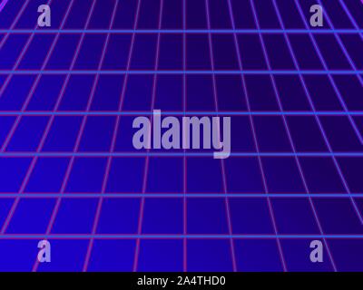 80er Raster auf einer Steigung blauen Hintergrund, virtuelle Realität. Retro-futuristischen Hintergrund. Vector Illustration Stock Vektor