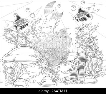 Malbuch für Kinder: Die kleine Meerjungfrau und Sea World. Stockfoto