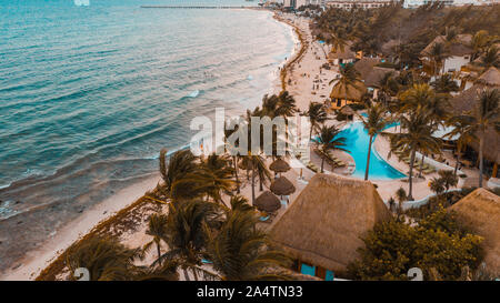 Luftaufnahme von einem Luxus Resort in Playa del Carmen, Mexiko Stockfoto