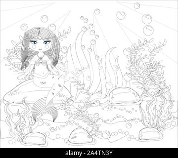 Malbuch für Kinder: Die kleine Meerjungfrau und Sea World. Stockfoto