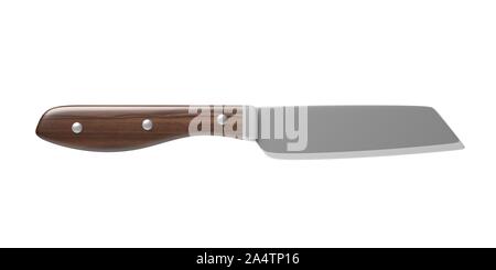 Japanische Santoku Messer mit Holzgriff isolierten Ausschnitt gegen den weißen Hintergrund. 3D-Darstellung Stockfoto