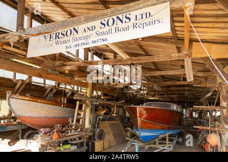 Everson und Sons Ltd traditionellen Bootswerft, Woodbridge, Suffolk, England, Großbritannien Stockfoto