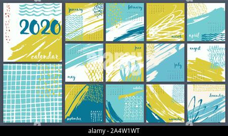 Hand abstract Vector 2020 Kalender template Design gezeichnet. Stock Vektor