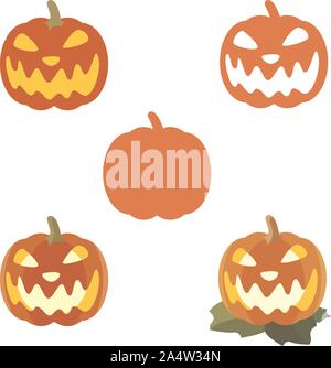 Satz von Halloween Kürbisse mit lustigen Gesichtern. Minimal Style Kürbis Sammlung. Herbstferien Vector Illustration Stock Vektor