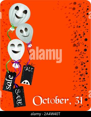 Orange Halloween Banner mit Etiketten und Luftballons Stock Vektor