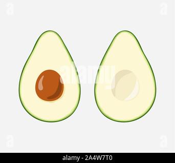 Zwei Scheiben Avocado mit einem Knochen. Farbe der Zeichnung Avocado. Stock Vektor