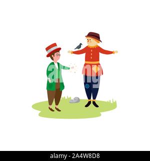 Vogelscheuche mit Assistenten zeichen Märchen Stock Vektor