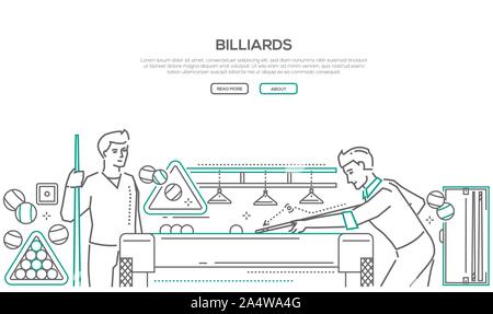 Billard Spiel linear landing page vector Template Stock Vektor