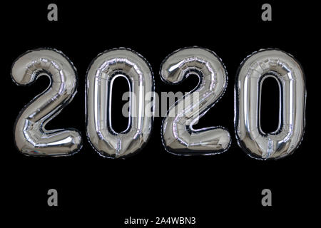 Frohes neues Jahr 2020 Luftballons silber Stockfoto