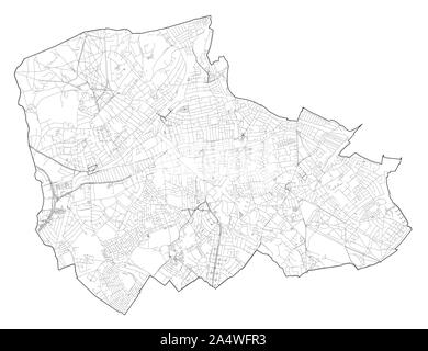 Sat-Blick auf den Londoner Stadtteilen, Karte und Straßen von Merton Borough. England Stock Vektor