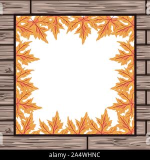 Herbst Blätter Pflanze saisonale Rahmen in Holz- Hintergrund Stock Vektor