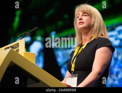 Aberdeen, 15. Oktober 2019. Im Bild: Shona Robison MSP der Scottish National Party (SNP). Scottish National Party (SNP) Nationale Konferenz, auf der Veranstaltung komplexe Aberdeen (teca). Stockfoto