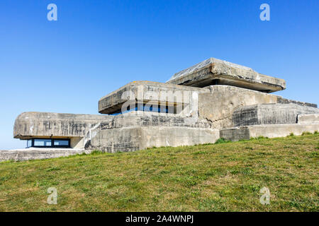 Musée Mémoire 39-45, WK 2-Museum in deutscher Graf Spee Schiffsartillerie Batterie command Post, Plougonvelin, Finistère, Bretagne, Frankreich Stockfoto