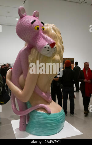 'Pink Panther' Porzellan Skulptur von Jeff Koons im Museum of Modern Art, New York Stockfoto