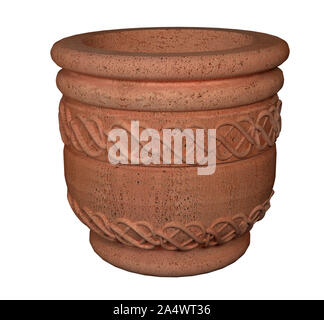 Terracotta Keramik Vase mit ornanent auf weißem Hintergrund 3D Rendering isoliert Stockfoto