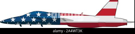 Amerikanische Flagge militärischen Fighter Jet Flugzeug isoliert Vector Illustration Stock Vektor