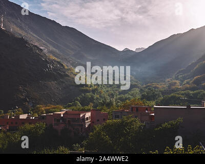 Morgen Ansicht von Imlil Tal im marokkanischen Atlasgebirge, Toubkal Nationalpark, Afrika Stockfoto