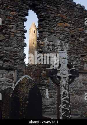 Der runde Turm, Glendalough, Wicklow Mountains National Park, County Wicklow, Irland Stockfoto