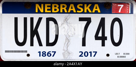 Nebraska Nummernschild, USA Stockfoto