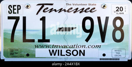 Tennessee Nummernschild, USA Stockfoto