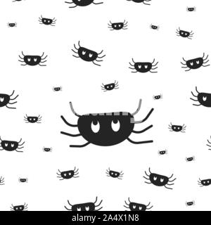 Spinnen Geschenkpapier nahtlose Muster für Halloween Grußkarten. Einfaches Papier cute spider Textur, horror Symbol, schwarz Vector Illustration auf Stock Vektor