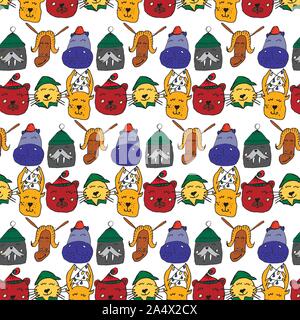 Bunte tierischen Freunde Sammlung einschließlich walross, Hippo, Ziege, Katze, Hirsch, Bär. Cute Hand gezeichnet Doodles. Gut für Poster, Aufkleber, Karten, Alphabet und Stock Vektor