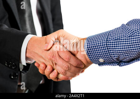 Nahaufnahme der geschäftlichen Partnerschaften handshake Konzept. Erfolgreiche Geschäftsleute handshaking nach guter Deal. Stockfoto