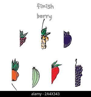 Blütenfarbe Hand gezeichnet Vektor einrichten. Obst Botanik Abbildung. Beeren Gravur doodle Skizzenlinie. Dessert Zutat. Super für Webseite Hintergrund, w Stock Vektor