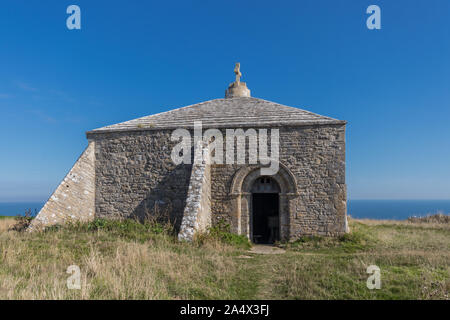 St aldhelm's Kapelle, ein altes Gebäude aus Stein im St aldhelm's Kopf, Dorset, Großbritannien Stockfoto