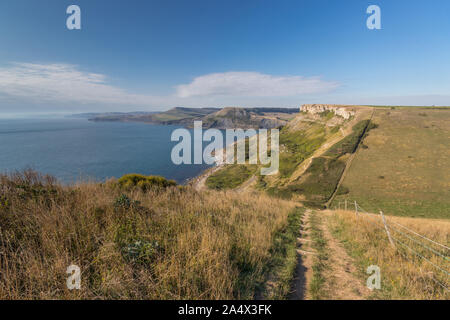 Landschaft Blick auf den Chapman's Pool von St aldhelm's Kopf, Dorset, Großbritannien Stockfoto