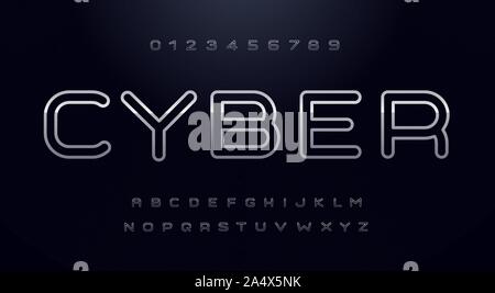 Cyber font, Großbuchstaben mit glänzendem Metall Kontur Stock Vektor