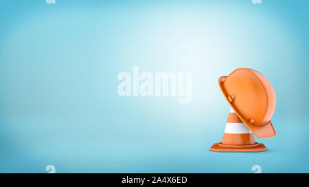 Rendering von gestreiften Leitkegel und Helm auf es auf blauem Hintergrund Stockfoto