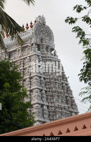 Turm und ein Denkmal des Annamalaiyar Tempel von Tiruvannamalai, Tamil Nadu, als einer der größten Tempel in Südindien im Sommer 2019 ein Stockfoto