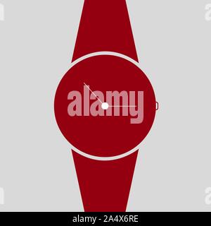 Vektor analoge Uhr auf dem Handgelenk Symbol. Symbol für Zeitmanagement, Chronometer mit Stunden und Minuten Pfeil. Einfache rote Abbildung auf der Rückseite weiß, isoliert Stock Vektor