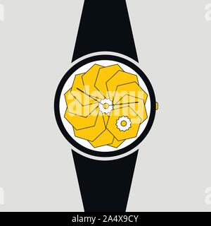Vektor analoge Uhr auf dem Handgelenk Symbol. Symbol für Zeitmanagement, Chronometer mit Stunden und Minuten Pfeil. Einfach Schwarz, Weiß und Gelb Abbildung ist Stock Vektor