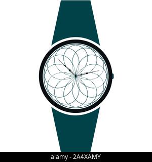 Vektor analoge Uhr auf dem Handgelenk Symbol. Symbol für Zeitmanagement, Chronometer mit Stunden und Minuten Pfeil. Einfache, in Grün, Schwarz und Weiß Abbildung iso Stock Vektor