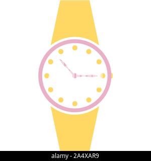 Vektor analoge Uhr auf dem Handgelenk Symbol. Symbol für Zeitmanagement, Chronometer mit Stunden und Minuten Pfeil. Einfache, in Weiß und Gelb Abbildung isoliert Stock Vektor