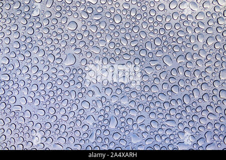 Blau Wassertropfen auf Glas Textur Hintergrund Stockfoto