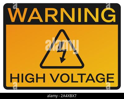 Hohe Spannung unterzeichnen. Gelbes Symbol mit Warnung Text. Gefahr Symbol mit einem schwarzen Rand. Gelbes Dreieck und der schwarze Pfeil. Stromschlaggefahr. Vektor Stock Vektor