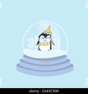 Hallo winter Snow Globe. Glas Christbaumkugel mit Kugel. Tier- und Schneeflocken. Ball Spielzeug mit Weihnachtsdekor Flat Style Vector Illustration auf Bac isoliert Stock Vektor