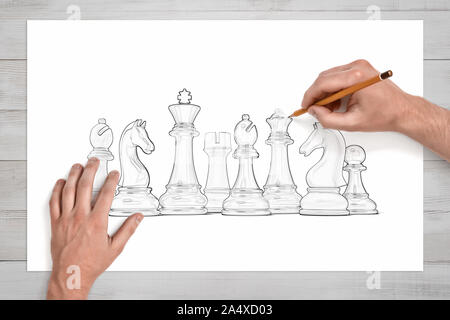 Schach Stucke Bleistift Skizze Stockfotografie Alamy