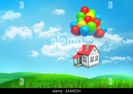 Ballon Fliegt Uber Das Feld Und Das Haus Stockfoto Bild