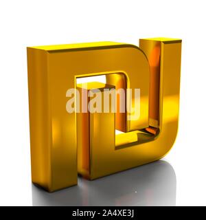 Israel Schekel Währungssymbole, Farbe Gold, 3D-Rendering auf weißem Hintergrund Stockfoto