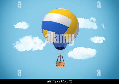 3D-Rendering von großen Heißluftballon mit einem Baldachin aus einem Volleyball Ball an einem wolkigen Hintergrund. Stockfoto