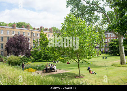 Gray's Inn Spaziergänge Gärten. Leute genießen Gray's Inn Fields Park im Sommer. Holborn, London, UK Stockfoto
