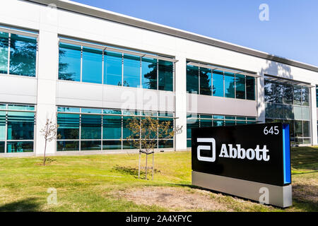 Okt 15, 2019 Sunnyvale/CA/USA - Abbott Laboratories Hauptsitz im Silicon Valley; Abbott Laboratories ist eine US-amerikanische medizinische Geräte und Gesundheit Stockfoto