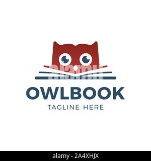 Cute Eule mit Buch Bildung logo-Vector Illustration. Emblem design Stock Vektor